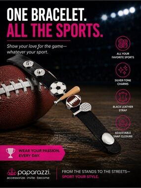 paparazzi Black Leather Sports Charm Bracelet - Black & Silver